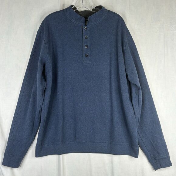 Straight Down Sweater Men Large Golf Knit Blue Solid Pullover Preppy Button Neck - Picture 1 of 14